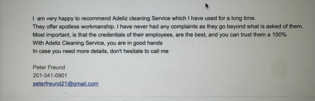 Third Real Customer Review for Adeliz General Cleaning