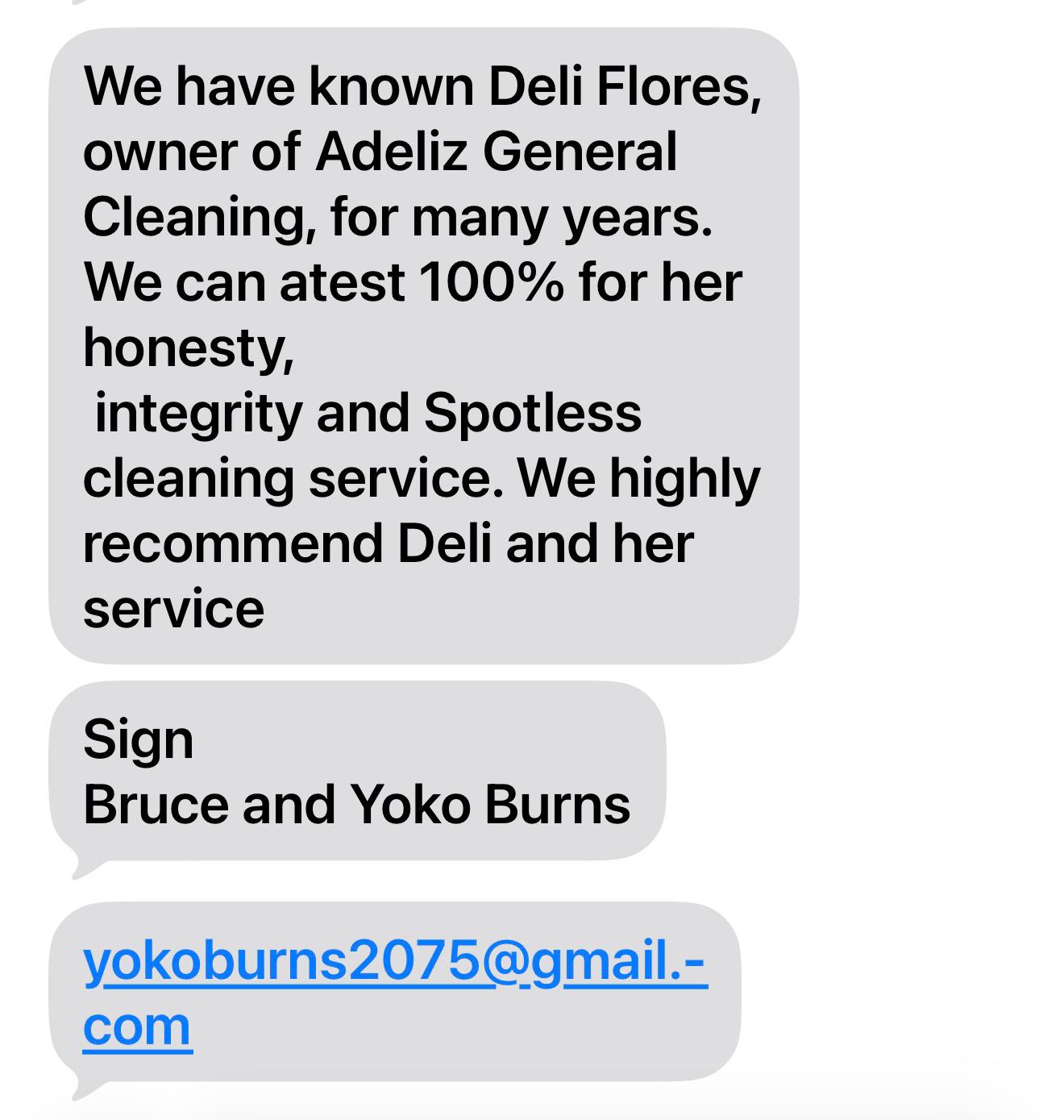 Real Customer Review for Adeliz General Cleaning